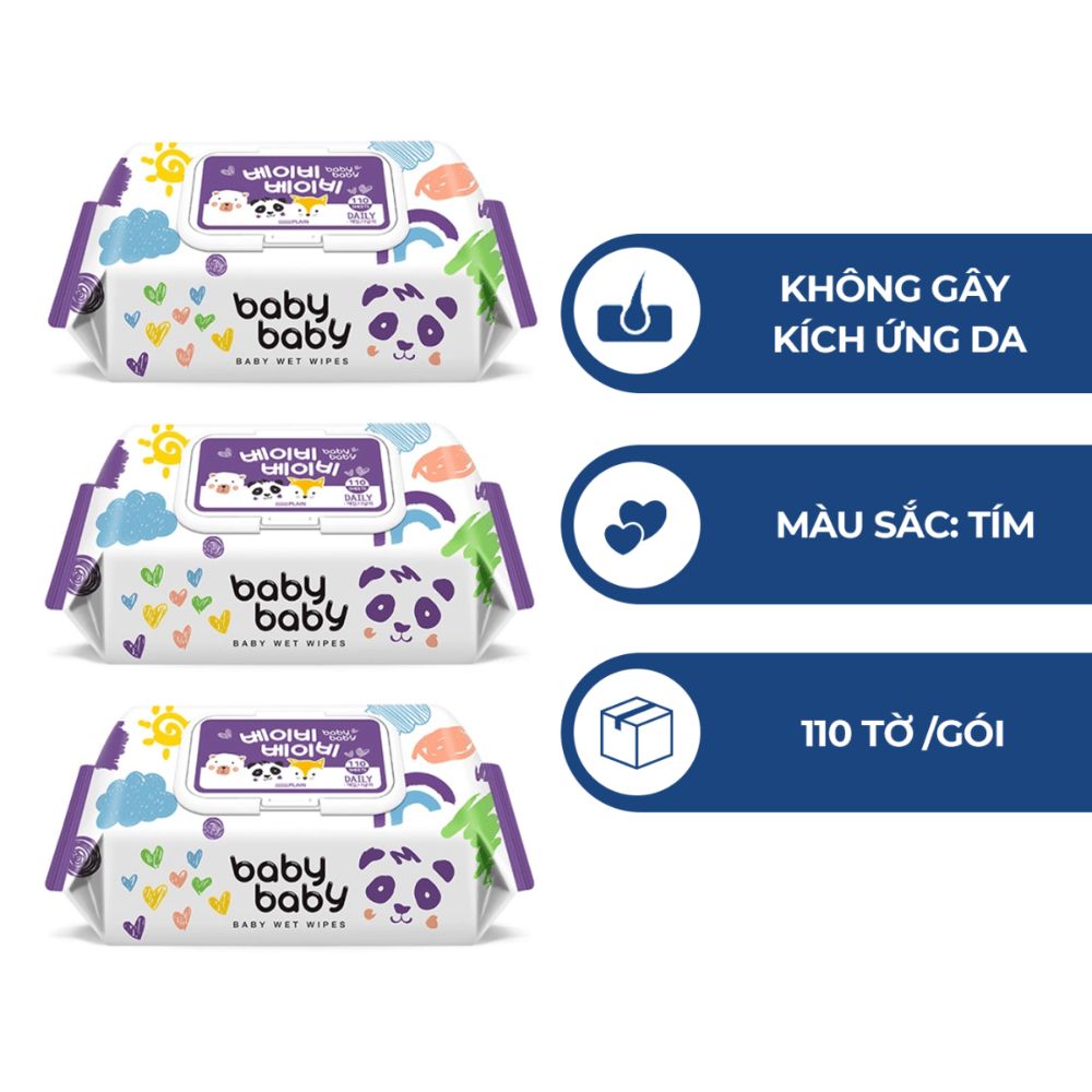Khăn giấy ướt Baby Baby tím Daily Hàn Quốc gói 110 tờ