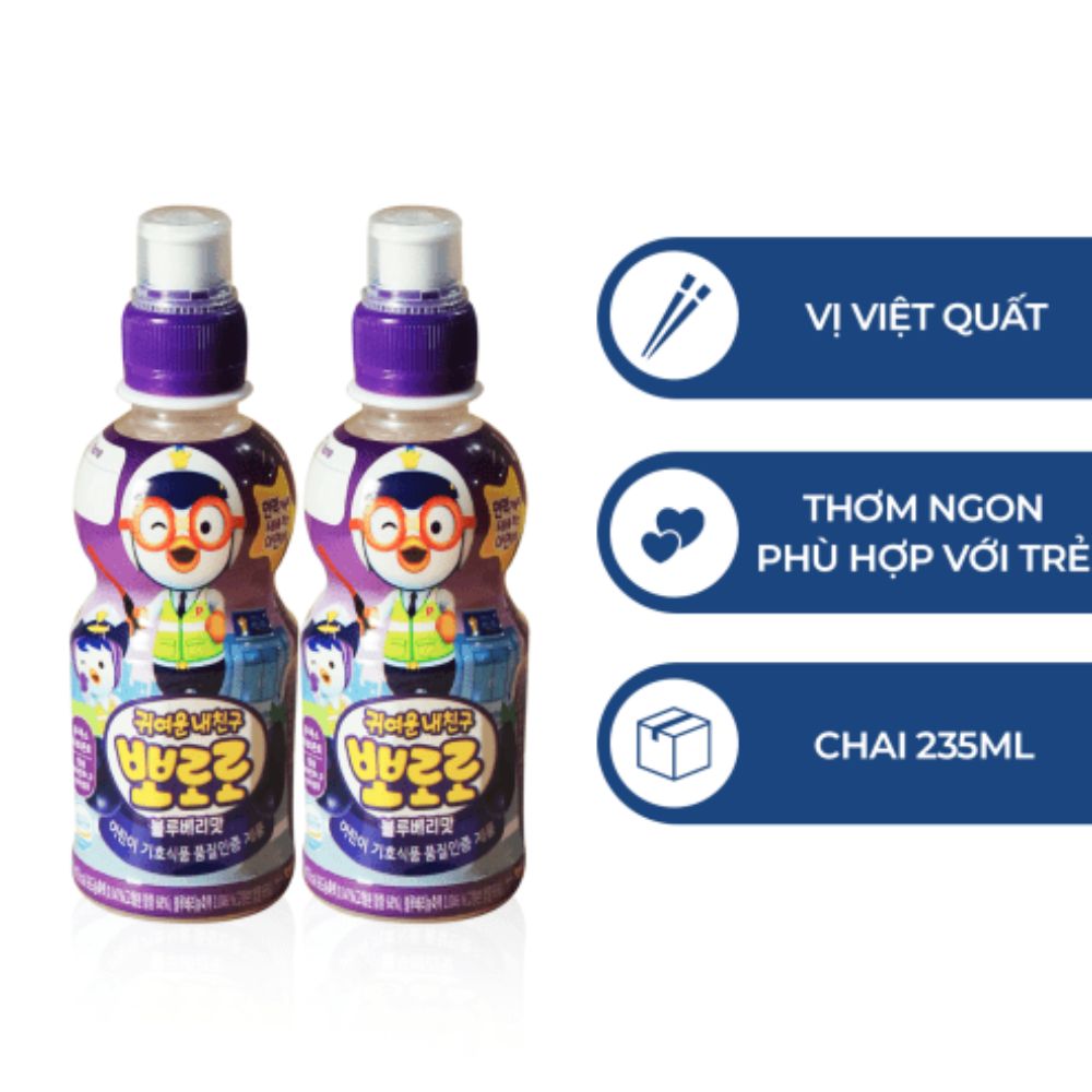 Nước uống Pororo hương vị việt quất Hàn Quốc chai 235ml